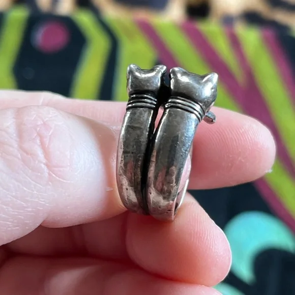 VTG Whimsigoth Double Trouble Cat Feline Sterling Silver 925 Size 6 Ring